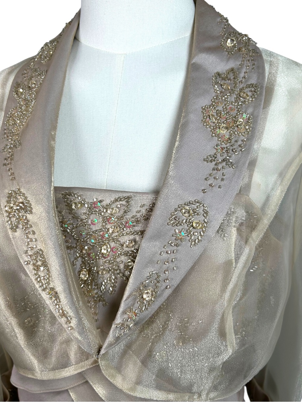 Alex Evenings Beaded Tiered Maxi Gown & Sheer Bolero Jacket Champagne 10P - Picture 10 of 15